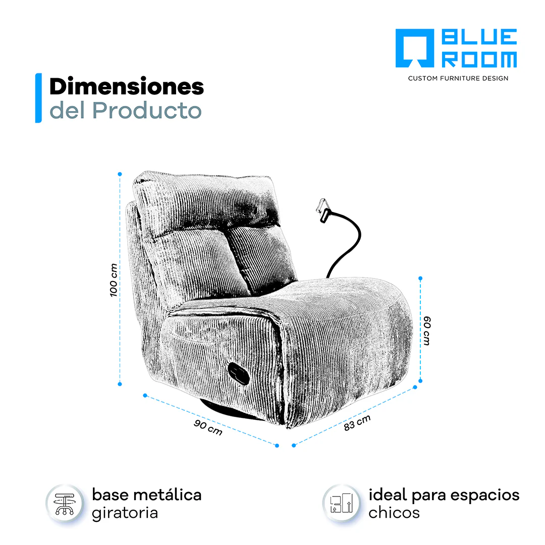 Sillón Giratorio Mecedora Reclinable de Tela Belle Sistema Manual -Lincoln Elephant - Image 6